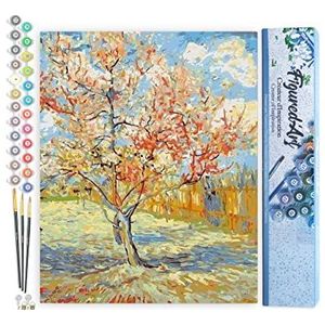 Figured'Art Schilderen op Nummer Volwassenen canvas Van Gogh De roze perzikboom - Handwerk acrylverf Kit DIY Compleet - 40x50cm zonder frame