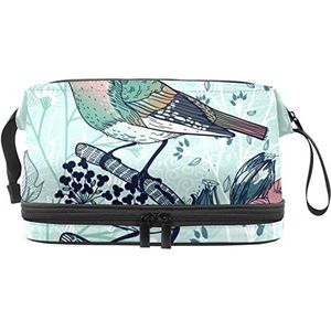 Grote capaciteit reizen cosmetische tas,Vogel patroon Chinese stijl,Make-up tas,Waterdichte make-up tas organisator, Meerkleurig, 27x15x14 cm/10.6x5.9x5.5 in