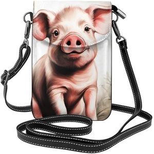 SSIMOO Naughty Pig Baby 1 Stijlvolle Lederen Crossbody Flip Case, Vrouwen Ruime Telefoon Tas Mobiele Telefoon Case Tas
