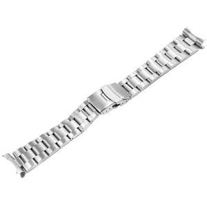 20 22 mm zilver geborsteld hol gebogen uiteinde massieve schakels vervangende horlogeband armband dubbele druksluiting oesterspar for Seiko (Color : Silver, Size : 20mm)