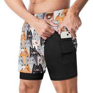 Leuke Kat Set Grappige Zwembroek met Compressie Liner & Pocket Voor Mannen Board Zwemmen Sport Shorts