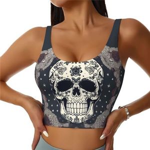Schedel Yoga en Bloem Print Comfortabel Vrouwen Sport Vest Yoga Workout Vest voor Vrouwen Lichtgewicht Zomer, Zwart, S
