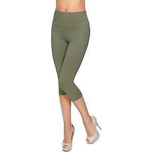 SOFTSAIL Leggings voor dames, 3/4 lengte, capri-katoen, hoge taille, bijgesneden met buikcontrole, yogabroek voor vrouwen, damesleggings voor sport, workout, gym, activewear, Kaki, 38