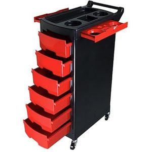 haohang Retro Black Beauty Kappers Trolley - Multifunctionele Salon & Barbershop Opbergkar met laden, Zijplanken & Socket, Mobile Hair Tool Organizer Kast (Rood)