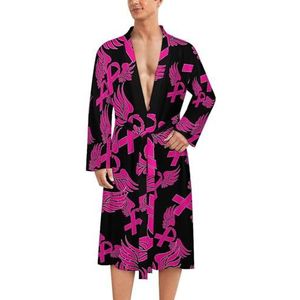 Borstkanker roze lint herenmantel zachte badjas pyjama nachtkleding loungewear ochtendjas met riem XL