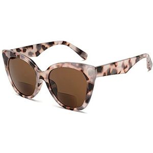 JM Klassieke Bifocale leesbrillen Oversized Cateye Stijlvolle Zonnebrillezer voor Dames Schildpad +2,5