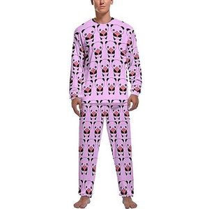 Roze panda zachte heren pyjama set comfortabele lange mouwen loungewear top en broek geschenken M