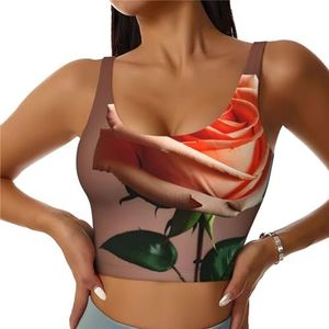 Oranje Roze Rose Print Casual Wear Vrouwen Sport Vest Yoga Vest Workout Vest Voor Vrouwen Lichtgewicht Trendy, Zwart, S