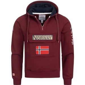 Geographical Norway Sweatshirt voor heren met capuchon, sweatshirt met halve ritssluiting en riemzak, hoodie met lange mouwen, vrijetijdsproductie, Bordeaux, XL