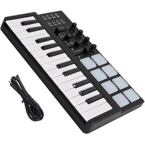 Mini Draagbare Mini 25-toetsen USB-toetsenbord En Drumpadcontroller Met 8 Verlichte Pads Elektronische Piano voor Beginners