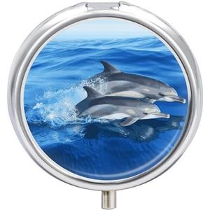 Dolphin Family Pill Box Leuke Ronde Pil Case Draagbare Geneeskunde Tablet Vitamine Houder Organizer voor Portemonnee Pocket