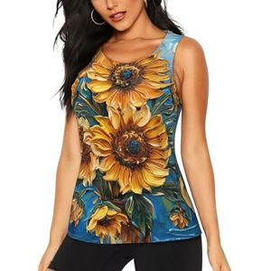 AYYQWE Olieverfschilderij Zonnebloem Print Tank Tops Yoga Running Wandelen Outdoor Activiteiten Casual Dagelijks Dragen Avontuur Sport, Zwart, S