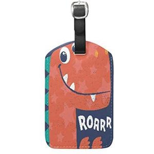 Rode ster dinosaurus bagage bagage koffer tags lederen ID label voor reizen (2 stuks)