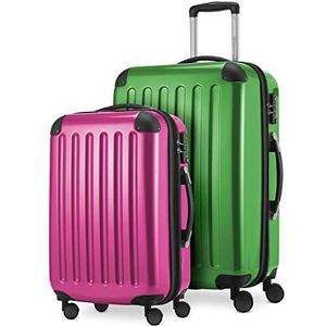 HAUPTSTADTKOFFER - Alex - 2-delige kofferset harde schaal glanzend, middelgrote koffer 65 cm + handbagage 55 cm, 74 + 42 liter, TSA, groen-magenta, 65 cm, Kofferset