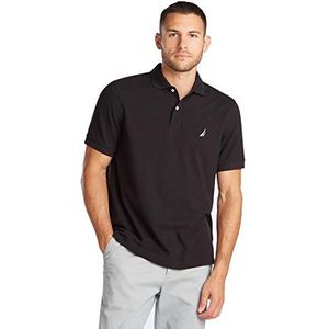 Nautica Classic Fit Poloshirt voor heren, korte mouwen, dual tipped kraag, zwart (True Black Basic Polo), L