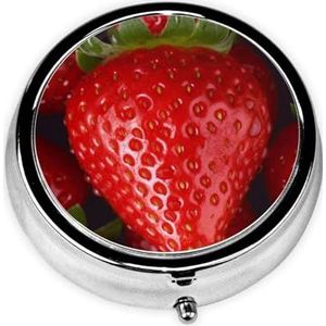 Ronde pillenetui voor portemonnee of zak 2 compartimenten medicijnpillendoos draagbare kleine pillenorganizer rode aardbei pillendoos reisgeneeskunde vitamine kabeljauw leverolie opbergdoos