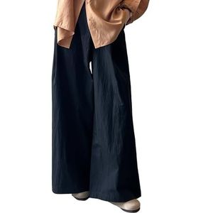 Dames Asymmetrische Sluiting Palazzo Broek Casual Hoge Taille Wijde Pijpen Flowy Kantoorbroek met Zakken,zwart,L
