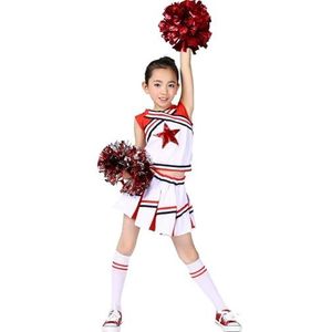 LOLANTA Mardi Gras-kostuum voor meisjes, cheerleadingjurk met pompons en sokken, cheerleadinguniform voor de middelbare school, rood, 140