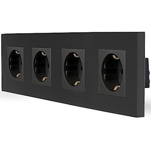 Luxus-Time - 4-voudig Schuko-stopcontact - Zwart - Wandcontactdoos met Kinderbeveiliging
