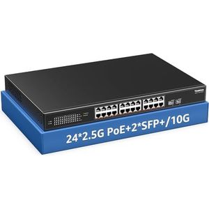 YuanLey 26-poorts 2.5G PoE-switch onbeheerd, 24 x 2.5G Base-T PoE-poorten, 2 x 10G SFP+, IEEE802.3af/at, 400W, compatibel met 100/1000/2500Mbps, metalen behuizing, desktop/rackmontage 2,5