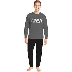NASA pyjama voor heren, pyjamaset, lange mouwen, bovendeel met broek, heren, grijs/zwart, grijs/zwart, L