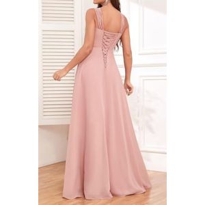 Halter Prinses Bruidsmeisjes Jurken Geplooide Galajurken Ruche Chiffon Split Formele Avond Party Gown ZM212, Olijfgroen, 32