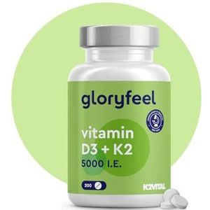 Vitamine D3 5000 IE + Vitamine K2 MK-7 200 µg - 200 tabletten - Premium: 99,7+% All Trans MK7 (K2VITAL® van Kappa) - hoog gedoseert, in het laboratorium getest en geproduceerd in Duitsland
