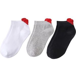 yeeplant Casual katoenen sokken voor dames, laag uitgesneden met comfortabele lus, 3 paar trendy enkelsokken met hart, Meerkleurig, Eén Maat