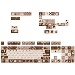 YUGSHNKFC Koffie Bruine Keycaps Cartoon Keycap Set 131 Sleutels Uniek Voor Gaming Mechanische Toetsenborden