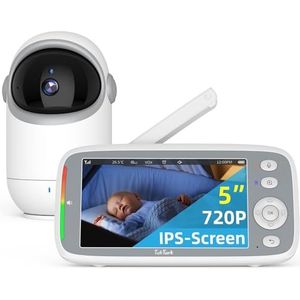TakTark Babymonitor, 5 inch 720p IPS babymonitor, video en audio, 3050 mAh kindercamera met VOX-monitor, nachtzicht, bidirectionele gesprekken, temperatuuralarm