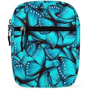 Blauwe Monarch Vlinder Mini Crossbody Tas Unisex Anti-Diefstal Side Schoudertassen Reizen Kleine Messenger Bag
