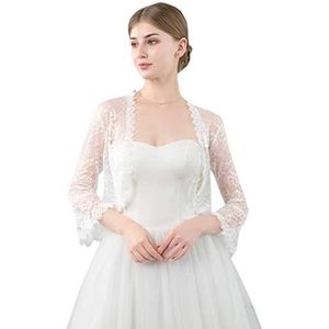 ACVIP Bolero bloemenkanten jasje kort vest voor avondjurken in, wit, Eén maat