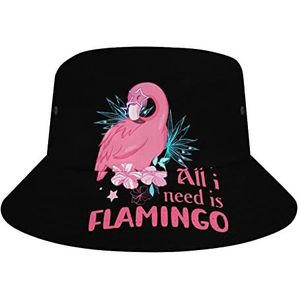 All I Need is Flamingo Bucket Hat Beach Fisherman Hoeden voor Vrouwen Mannen Opvouwbare Zomer Zonnehoeden Reizen Outdoor Cap Unisex, Alles wat ik nodig heb is Flamingo3, Eén Maat
