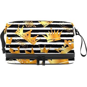 Grote capaciteit reizen cosmetische tas,Make-up tas,Waterdichte make-up tas Organizer, Crown Stripe, Meerkleurig, 27x15x14 cm/10.6x5.9x5.5 in