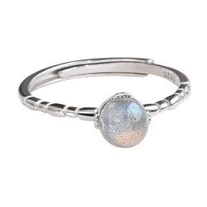 S925 sterling zilveren maansteenring for dames, bos eenvoudige, compacte en fijne ringarmband