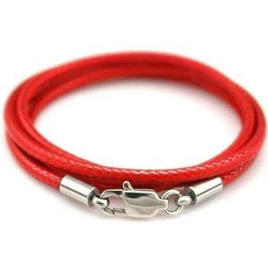 Roestvrij staal zwarte karabijnsluiting gewaxt leer gevlochten touw koord ketting mannen vrouwen sieraden cadeau choker lange ketting op nek-rood3mm-65cm