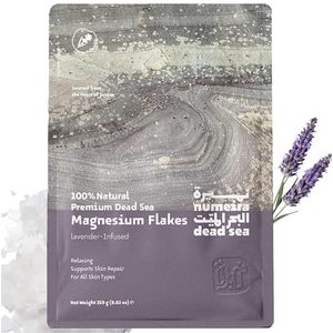 Numeira Dode Zee Zout Magnesium Bad en Inweken, Ontspannend Magnesium Badzout uit Jordanië, lavendel doordrenkt magnesiumchloride vlokken voor baden, 250 g