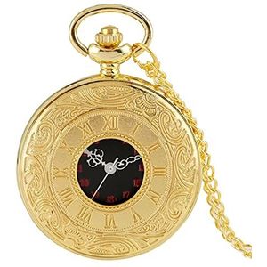 Zakhorloges Zwarte Romeinse cijfers Quartz Pocket Horloge Heren Dames Zwart Holle Case Stoom Retro Hanger Ketting Beste Geschenken for Mannen en Vrouwen (Color : Gold 80cm Chain)
