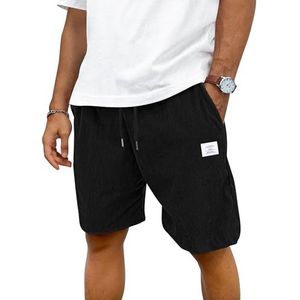TARAINYA Corduroy Shorts Heren Katoen Koord Zomer Stretch Casual Shorts met Zakken Zwart M