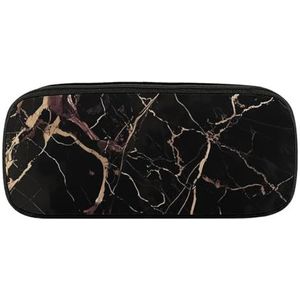 VFMKT Lederen etui waterdicht schattig pennenetui reizen cosmetische make-up tas organisator pennenhouder voor mannen vrouwen, zwart goud marmer, Stijl, Eén maat