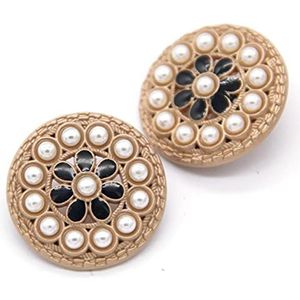 Knopen voor naaien 6 stuks vintage ronde diamant parel gouden metalen knoppen for dameskleding trui decoratieve jasknoppen naaien accessoires-rood - YDS04,22mm (Color : Gold black Yds02)