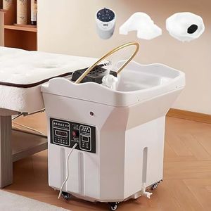 LYNNEYING Japanse hoofdspamachine,professioneel waterval-haarwassysteem met 60 liter tank,360° watercirculatie,begassing en lichttherapie,hoofdspa-apparatuur voor salons en spa's(Fumigation,White)