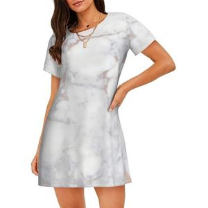 GXUNGT Witte marmeren roségouden damesbadjas met goudkleurige print, nachtkleding met korte mouwen, zacht en comfortabel, voor thuis en buiten, Zwart, S