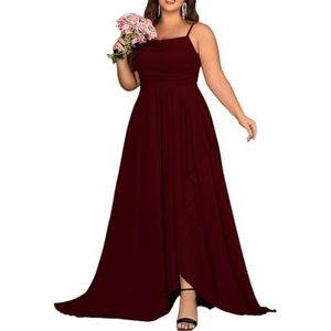KURFACE Chiffon bruidsmeisjesjurk met split geplooide A-lijn bruidsmeisje formele avondjurk, Bordeaux, 36