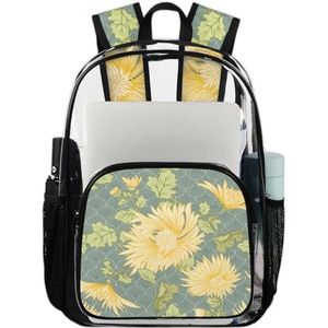GeMeFv Gele chrysanthemum doorzichtige rugzak, robuuste transparante rugzak met laptopvak voor vrouwen, mannen, werk, reizen (bloem), Gele chrysant, 17.7 H x 11.2 L x 6.2 W inches