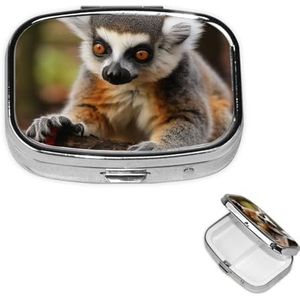 Pillendoos met 2 vakken, kleine pillendoos voor handtas en tas, reispillendoos, aap en makimotief, medicijnen, voor vitaminen, visolie