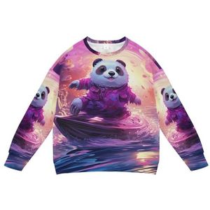 KAAVIYO Paarse panda abstracte surf kinderen sweatshirt zachte lange mouw trui ronde hals tops shirts voor jongens meisjes, Patroon, L
