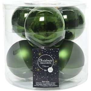 6x Donkergroene glazen kerstballen 8 cm - glans en mat - Glans/glanzende - Kerstboomversiering donkergroen