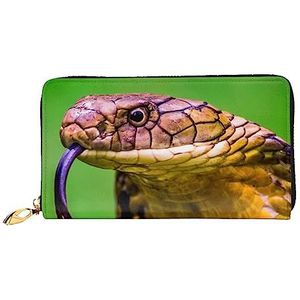 UNIOND Cobra slangenprint, ritssluiting, voor dames, leer, lange portemonnee, creditcardhouder, voor winkelen, kantoor, reizen, Zwart, Eén maat
