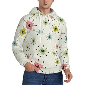 TTIGLHOH Atomic Stars Retro Patroon Winter Hoodies Voor Mannen Fleece Gevoerde Sherpa Trui Kangoeroe Pocket Comfort Fit, Winter Sweatshirt, Zwart, M